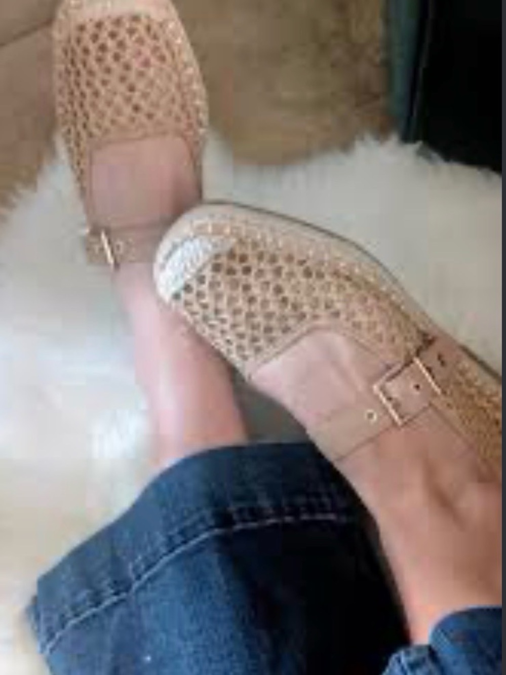 Time and Tru Beige Woven Mary Jane Flats with Buckle
